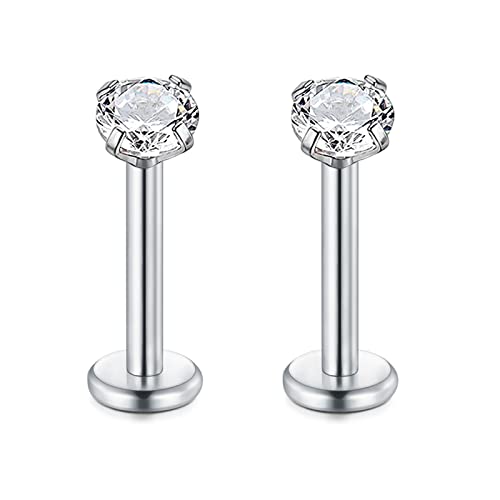 Rajnard Argento Labbro Piercing Stud 16G 1,2mm in Acciaio Chirurgico elica Orecchini 8mm di Lunghezza Cartilagine Tragus Labret Piercing Filo Interno Piercing Gioielli per Donne Uomini