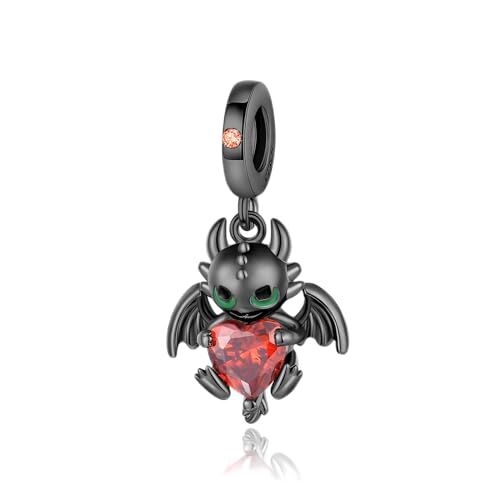 H.ZHENYUE Ciondolo in Argento Sterling 925 Black Dragon Bead con Zirconia Cubica,Compatibile con Bracciale e Collane Europei,per la festa della mamma,compleanno,regalo di Natale