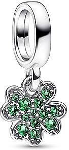 PANDORA Moments  Ciondolo a forma di quadrifoglio, in argento Sterling con cristalli, compatibile con braccialetti Moments, misura unica, Argento sterling, Cristallo realizzato da uomo