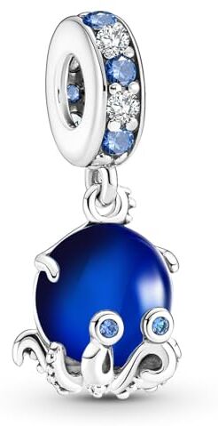 Amuefer Polpo Charm Compatibili Bracciale Collana Pandora, Argento Sterling Vetro Blu Oceano Ciondolo Natale Gioielli Regali per le Donne Ragazza Moglie Bambini Amici