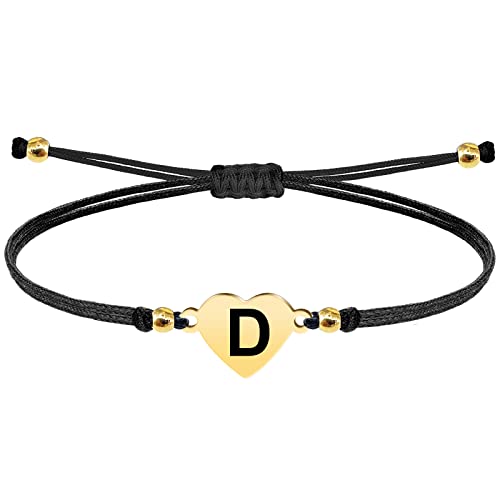 cotigo Bracciale lettera D iniziale con cordino cerato Bracciale donna o uomo con iniziale nome Bracciale lettera in acciaio inox incisa