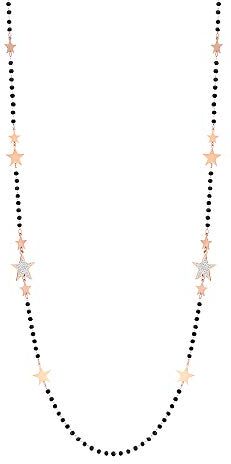 Xinyixin Collana con Filo a Forma di Stella per Donna, Collana a Catena Lunga in Acciaio Inossidabile Placcato Argento Oro Rosa con Cristallo Nero