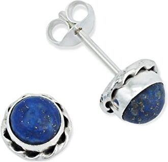 mantraroma Orecchini a perno argento 925 con pietre preziose lapislazzuli pietra Blu Orecchini in argento sterling da donna in vero argento ()