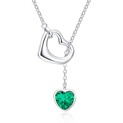 Qings Collana Cuore Donna Argento 925 Smeraldo Verde Collana Ciondolo a Cuore Pietra Portafortuna Maggio Birthstone con Zirconia Brillante Natale Compleanno Gioielli Regalo per Ragazze Madre Figlia