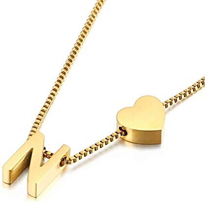 Qings Collana con Pendente Iniziale in Oro, Ciondolo Squisito Lettera A-Z Personalizzato Gioielli Femminili Minimalisti Collana con Lettere N