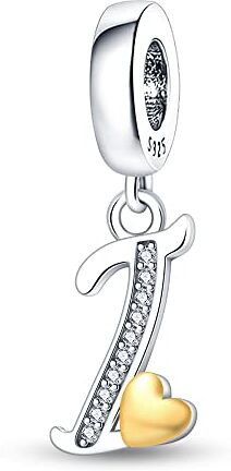 Pandach Charm con Pendente a Forma di Lettera dell’alfabeto A-Z, in Argento Sterling 925 Autentico con Cristalli. Compatibile con La maggior Parte dei Braccialetti e Delle Collane di Europee