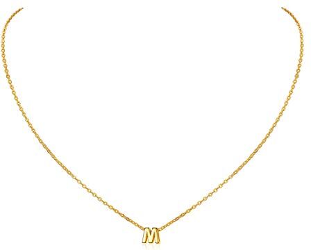 ChicSilver Collanina Argento 925 Donna con Ciondolo Collanina con Lettera Argento M Collane Placcato Oro in Argento con Iniziale M con Confezione Regalo