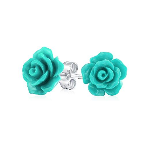 Bling Jewelry Orecchini A Perno Con Rosa Verde Acqua Intagliata In 3D Delicati E Romantici Per Donne Adolescenti E Madri Placcati In Argento