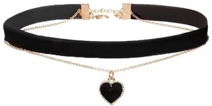 BZKSER 1pcs Collana Donna Girocollo in Velluto Nero Collana Gotica con Cuore in Velluto Collare Classico Collarino Regolabile a Strati Gioielli Chocker per donne e ragazze