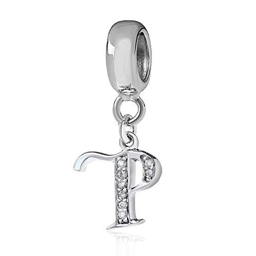 YiRong Jewelry Charm in argento Sterling 925 con ciondolo a forma di lettera dell'alfabeto, utilizzabile come iniziale o per formare parole, compatibile con bracciali Pandora P