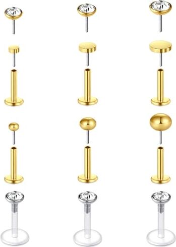 MODRSA 16G Piercing Naso Bottone Oro Acciaio Inossidabile Trago Piercing Piercing Labbro Barretta Diamacnte CZ Labret Piercing Corpo Bioflex 8mm