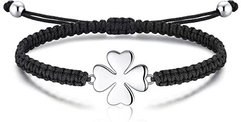 Jrêveinfini Quadrifoglio Bracciale Donna Argento 925, Bracciale Portafortuna Bambina Ragazza, Bracciale Mamma Corda Amicizia, Regalo Natale Compleanno Donna Bambina