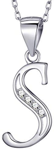 MASADA Collana in Argento 925 Ciondolo Lettera S Iniziale con Pietre Zircone Iniziali Nome per Donna e Ragazza Catena 46 cm Confezione Borsa in Velluto