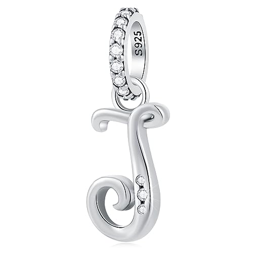 GLOWDAS Lettera J Charms Alfabeto Ciondolo, 925 Argento Sterling Iniziale j Pendente CZ Perlina Fit Pandora Personalizzato Nome Braccialetto con Letra, Regali per il Quarto di Luglio/Gennaio/Giugno Compleanno