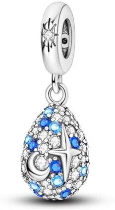 NARMO 925 Sterling Silver Charms Blue Shining Stars e Moons Eggsell Charm Pendolo per le donne Bracciali