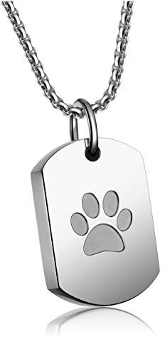 Zysta Collana Medaglietta con Ciondolo Urna Rettangolo, Ciondolo Apribile con Zampa Porta Ceneri di Umano Cane Gatto, Collana Memorial Ricordo Personalizzato con Nome Testo per Amica Coppia (Argento)