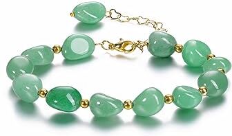 CrystalTears Bracciale avventurina verde bracciale irregolare in cristallo di perla regolabile con Catena di estensione