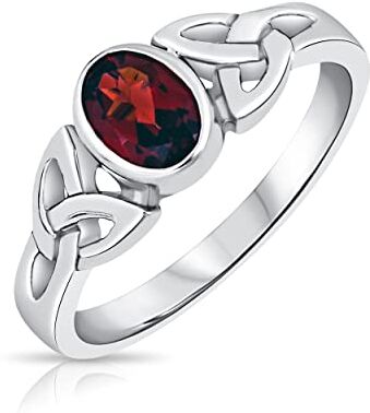 DTPsilver ® Anello Nodo Celtico Argento 925 Anello Celtico Donna Argento 925 Anello con Pietra Semi Preziosa Anello Rosso Granato