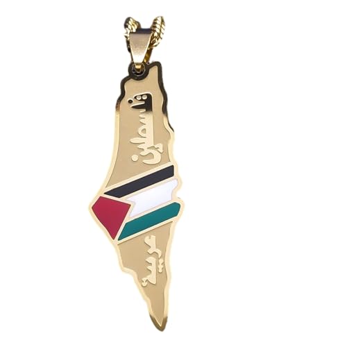 Cernomal Collana Con Ciondolo Mappa Israele Palestina Bandiera Fascino Alla Moda Grigio Giallo Colore Paese Geografia Catena Maglione, Accessori Di Gioielli Regalo Per Donna Uomo, Giall