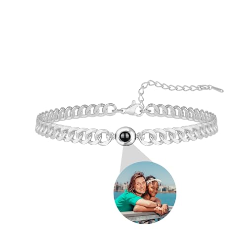 Generic Bracciale foto personalizzato per gli uomini, Bracciale foto personalizzato Catena cubana con immagini all'interno Bracciale foto personalizzato per la coppia