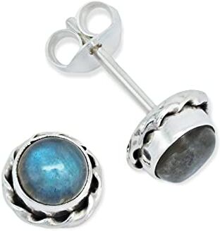 mantraroma Orecchini a perno argento 925 con pietre preziose labradorite pietra verde Orecchini in argento sterling da donna in vero argento ()