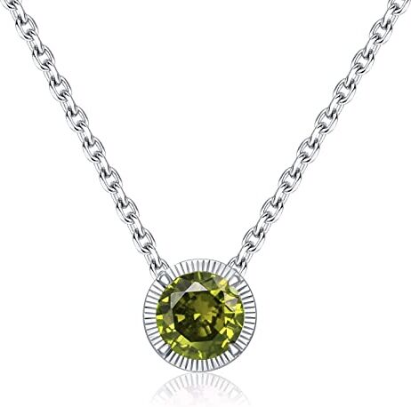 Qings Collana con Ciondolo in Peridoto Birthstone Agosto Collane di Cristallo Verde Oliva, Collane da Principessa con Girocollo a Catena Delicata per Natale in Argento