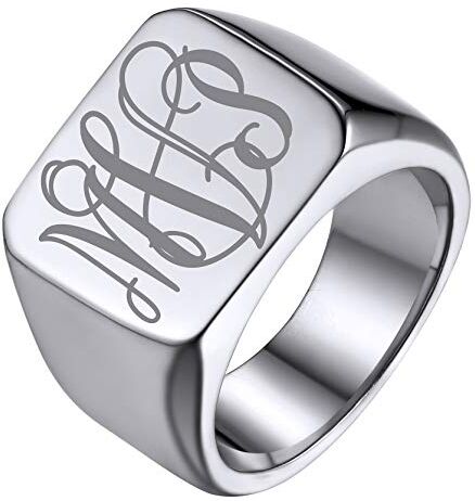 GOLDCHIC JEWELRY Anello con Lettera Personalizzazto In Acciaio Inossidabile Anello Con Sigillo, Anello Monogramma Personalizzato In Acciaio Inossidabile Per Atleta Giocatore SportivoTaglia 27