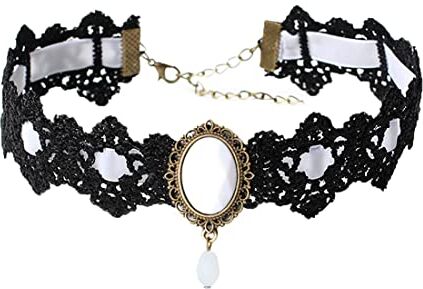 Caiguoer Black Lace Collar Catena Pendente Cristallo Collana Velluto Vintage Gem Collana Gotico Hollow Fiore Choker Gioielli Halloween Accessori per le Donne e le Ragazze (B)