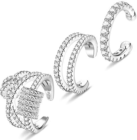 ORAZIO 3Pcs Ear Cuff in Argento Sterling 925 Orecchini Donne Ragazze Uomini Orecchini Finti Non Trafitti Polsino Elica Cartilagine Orecchini A Cerchio Piccolo Polsino Dell'orecchio Oro Argento