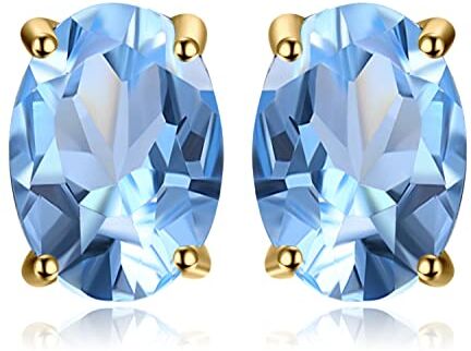 JewelryPalace 1.9ct Orecchini a Bottone Donna Argento 925 con Naturale Topazio Azzurro, Piercing Orecchini Dorati a Lobo Donna con Pietre a Taglio Ovale, Orecchini Azzurri in Oro Set Gioielli Donna