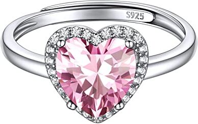 ChicSilver Anello Donna Pietra Rosa Anello Donna Rosa Argento 925, Regolabile Anello a Forma di Cuore Quarzo Rosa Pietra Ottobre Confezione Regalo