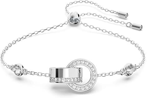 Swarovski Hollow Bracciale a Catena Morbida, Placcato in Tonalità Rodio, con Cerchi Centrali Intrecciati e Chiusura Regolabile, Taglia M, Bianco