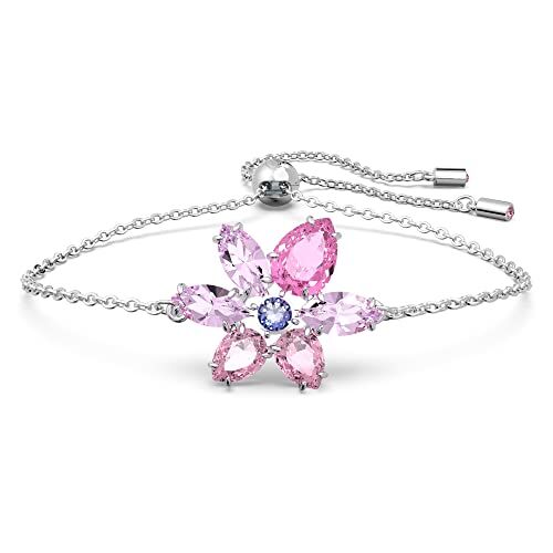 Swarovski Gema Bracciale, con Cristalli , Motivo Floreale, Placcato in Tonalità Rodio, Rosa