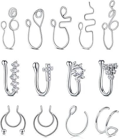 JFORYOU Piercing Naso Finto Africano Naso Piercing Non Piercing Multi Stile Piercing Setto Finto Gioielli Piercing per Donne e Uomini Ragazze Adolescenti