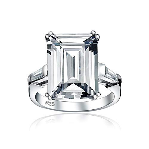 Bling Jewelry Matrimonio In Stile Art Deco Sposa Grande 10Ct Aaa CZ Solitario Smeraldo Taglio Dichiarazione Anello Di Fidanzamento Per Donne .925 Sterling Silver Cubic Zirconia Baguette Pietre Laterali