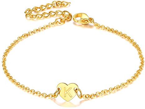 FaithHeart Bracciale a Cuore con Lettere A-Z Nome Iniziali da Donna in Acciaio Inox 18K Oro Placcato Catena Rolo Regolabile Gioielli Regali Minimalismo