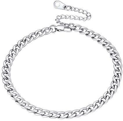 U7 Cavigliera Uomo Donna Classica Piede Catena, Placcato Platino, Lunghezza 22 + 5 cm Regolabile, Larghezza 5 mm, Catena Cubana, Sexy Gioiello Piedi Estivi Unisex Argento