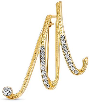 Bling Jewelry Grande Dichiarazione Abc Pave Cristallo Corsivo Lettere Monogramma Alfabeto Iniziale M Sciarpa Spilla Per Le Donne Placcato Oro Giallo