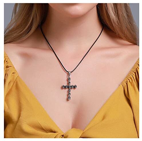 Inilbran Punk Teschio Croce Ciondolo Collana Vintage In Pelle Collana Girocollo Nero Croce Collana Catena Gotica Scheletro Testa Gioielli Per Le Donne E Le Ragazze