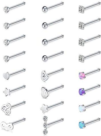 AceFun Piercing Naso Borchie 20G Set Acciaio Chirurgico 7mm con Sfera Opale CZ Anelli Naso Stud 24 Pezzi Piercing Gioielli per Donna Uomo