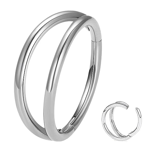 ESHIONER G23 Titanio Ipoallergenico Piercing Naso Anello Argento Oro Piercing Septum Piercing Orecchio Cartilagine Piercing Trago Helix Doppia Linea 16G 8MM Nostril Piercing 1 Pezzo