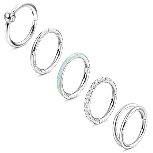 Dochais 5 Pezzi Piercing Naso Anello Cerchio, Piercing Naso Anello Acciaio Inox, Piercing Naso Septum, Anello Naso Daith, Orecchini Naso Anello per Donna Uomo Argento 10mm 16G