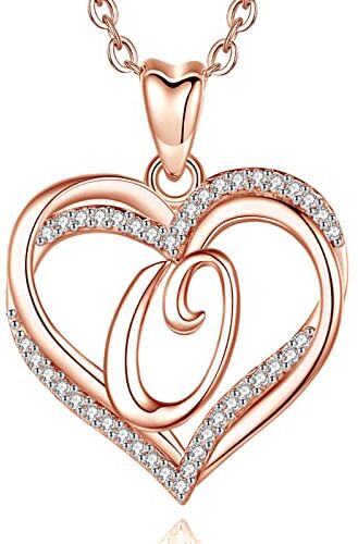 INFUSEU Alfabeto O Collana Iniziale, Oro Rosa Lettera A-Z Ciondolo Cubic Zirconia CZ Nome Doppio Cuore Gioielli Catena da 20 Pollici Regali Personalizzati per Donne Ragazze