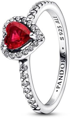 PANDORA Timeless Heart sterling silver ring with cherries jubilee red crystal and clear cubic zirconia, 48