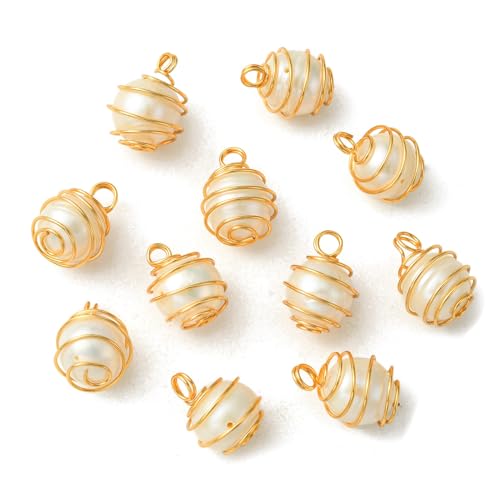 Airssory 15 ciondoli con perle d'acqua dolce coltivate naturali, con filo di rame avvolto per gioielli fai da te, bracciali, collane, orecchini, decorazioni artigianali