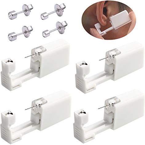 NUMAMA 4 pezzi monouso per piercing all'orecchio di sicurezza assepsi indolore, kit con 4 orecchini (argento)