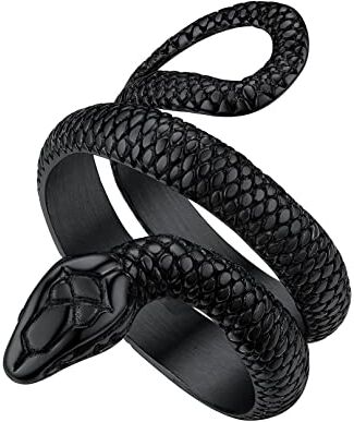 Bandmax Anello Serpente Donna Uomo, Vintage Anello Uomo Acciaio Inossidabile, 3 Stili + 07 US Misura Anello Nero Gioielli di Moda, Serpente Anelli Uomo Ragazzo Punk Hip Hop Rapper