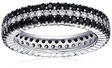 Bling Jewelry Zirconia Cubica Pave Due Toni 3 Fila Striscia Aaa Cz Dichiarazione Nero E Bianco Wedding Eternity Band Anello Per Le Donne .925 Sterling Silver