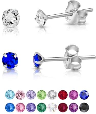 DTPsilver ® Set da 2 Paia Orecchini Punto Luce Argento 925 con Cristalli Swarovski® Elements Orecchini Lobo Donna Orecchini Piccoli con Brillantini 2 mm Colori: Diamante e Blu Maestoso