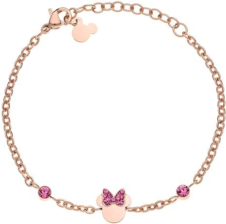 Disney Bracciale Minnie Mouse, Acciaio Inossidabile e Zirconi per Bambini e Bambine, Gioielli